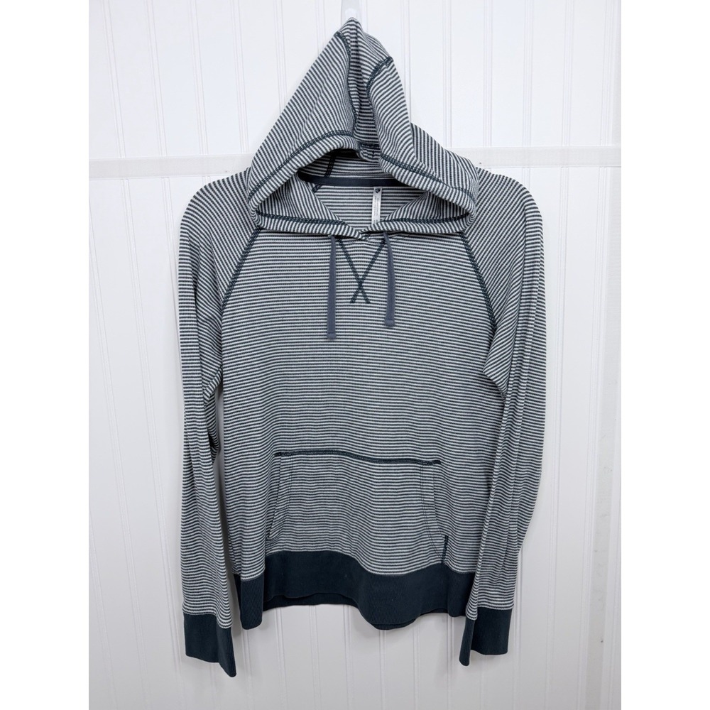 Kuhl Hoodie Women Size S‎ Blue White Striped Waffle Knit Raglan Pullover Sweater